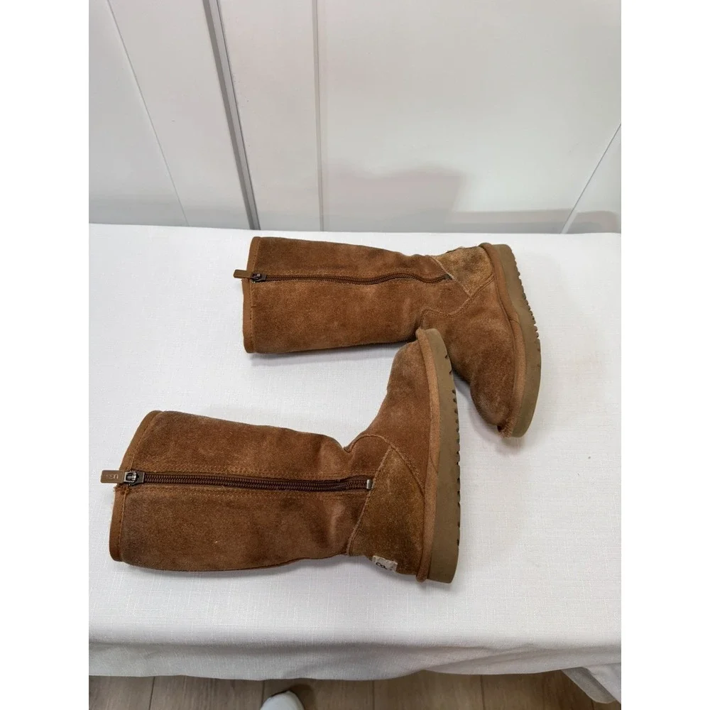 UGG Childs Australia 1968 RETRO CARGO Sheepskin Lined Tall Boots Chestnut Sz‎ 10